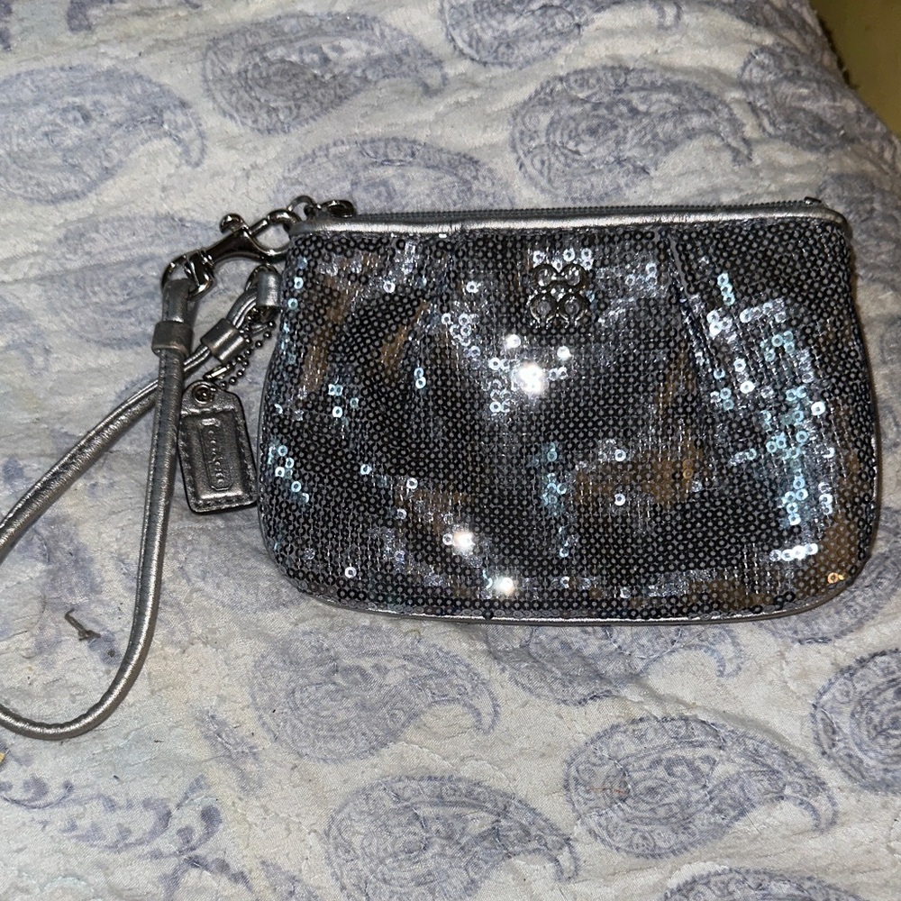 Coach Silver Sequined & Pleated Wristlet w/Hangtag
